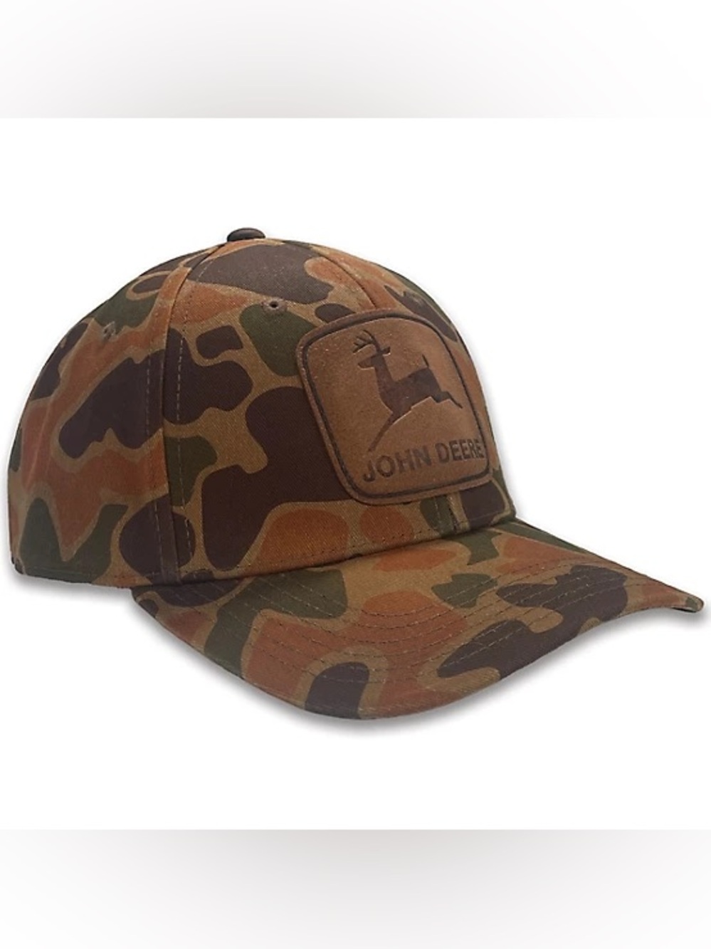 John Deere Camo Baseball Cap in Brown and Green with Leather Patch